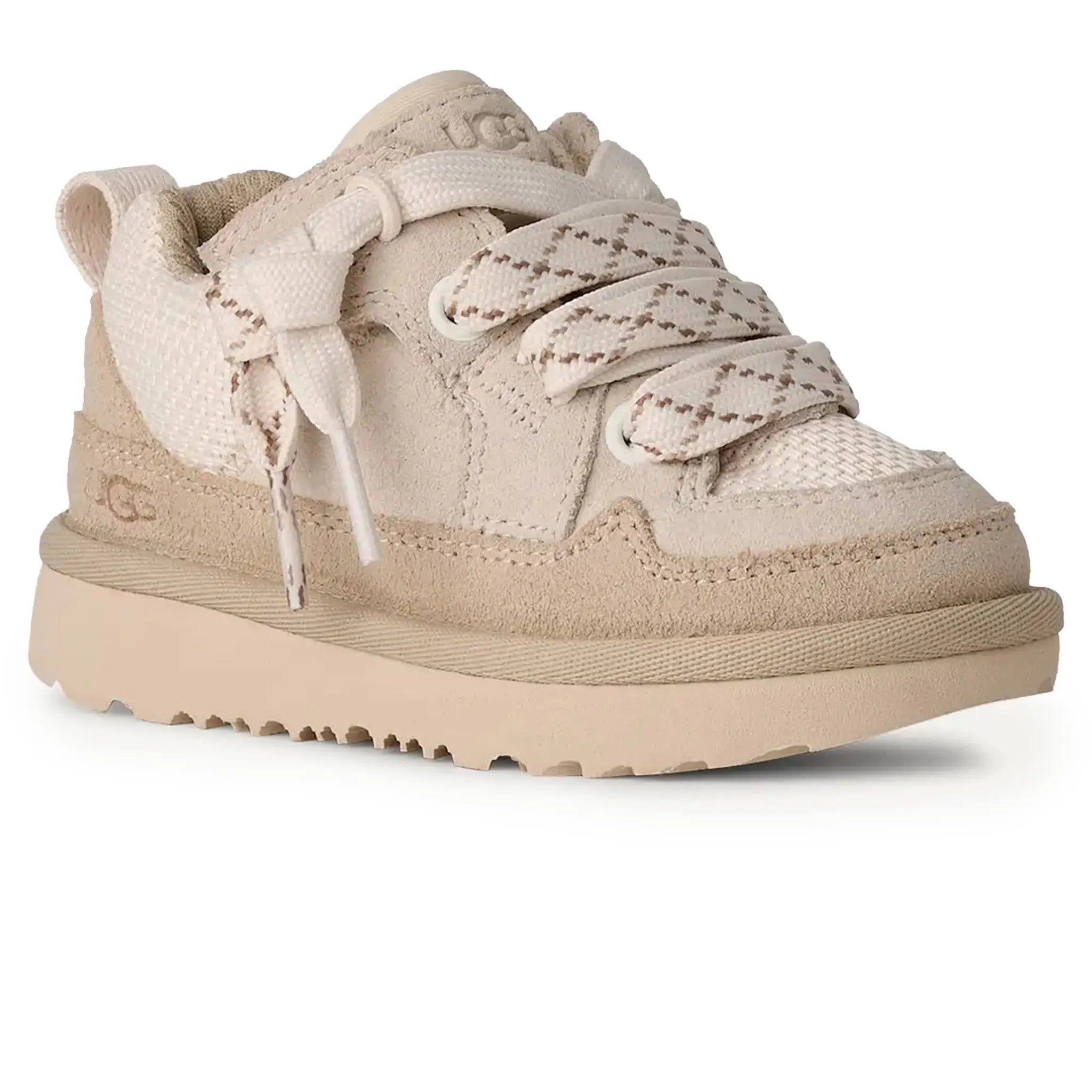 Front Side View of UGG Lo Lowmel Kids Ivory Trainers UGGA5014156231
